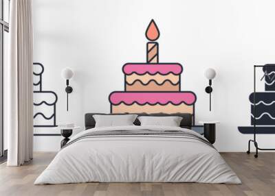 Birthday Cake icon symbol vector illustration isolated on white background Wall mural