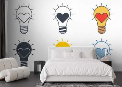 Light Bulb with Heart icon collection with different styles. Heart shape in a light bulb icon symbol vector illustration isolated on white background Wall mural