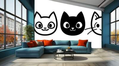 Cat icons collection. Kittens emoji symbols set. Black and white simple outline cats head emoticon pictures. Vector isolated. Wall mural