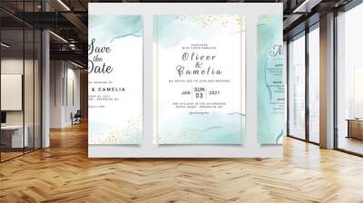 Blue watercolor wedding invitation card template set with gold glitter and line decoration. Abstract background save the date, invitation, greeting card, multi-purpose vector Wall mural