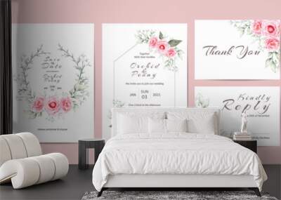 Elegant wedding invitation template set of watercolor peonies Wall mural