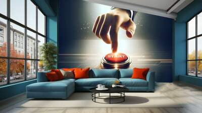 concept of 'start'. It features a large red button on a sleek, metallic surface, with the word 'START' illuminated in bold, white letters. Wall mural