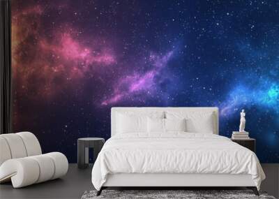 A cosmic space scene with a vibrant gradient of colors, including deep blues, purples, and pinks. Stars and galaxies are scattered across the sky, creating a sense of wonder and exploration in the Wall mural