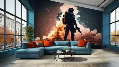 AI generated image of warrior on battlefield Wall mural