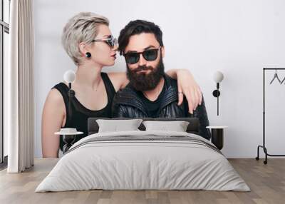 beautiful couple of bearded man and blond young woman Wall mural