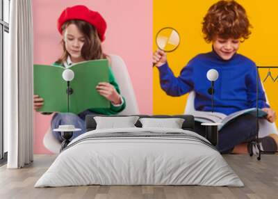 Happy pupils reading colorful books Wall mural