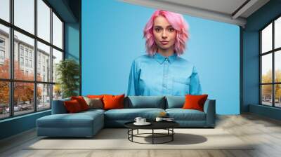 Modern millennial woman with pink hair Wall mural