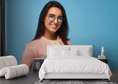 Smiling woman with tablet Wall mural