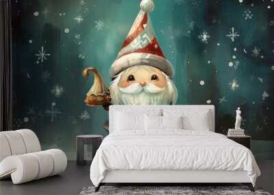 a sketch of a vintage hand drawn christmas cute gnome Wall mural