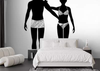 silhouette of a couple in swim wear Wall mural