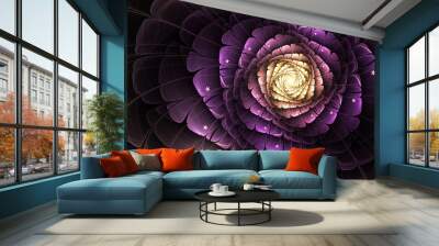 Purple fractal flower, digital artwork for creative graphic design Wall mural