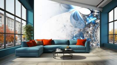 Shiny winter themed fractal flowers, digital artwork Wall mural