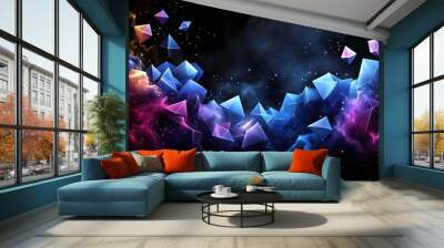 A vibrant digital artwork featuring geometric shapes in a cosmic background. Wall mural