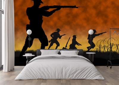 ANZAC illustration. World War 1 Australian and New Zealand soldiers.  Wall mural