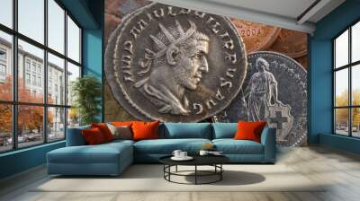 Ancient Roman & modern Swiss coin Wall mural