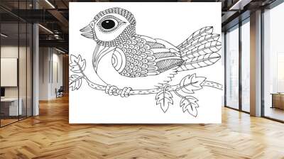 Hand drawn bird. Sketch for anti-stress adult coloring book in zen-tangle style. Vector illustration  for coloring page. Wall mural