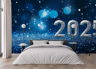 2025 Happy New Year banner background with written 2025 and copy space on the left side of the illustration Wall mural