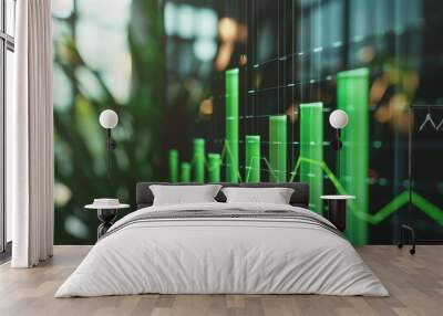 Bar charts with green color going up and down for positive Eco-investing stock market or green investment banking charts Wall mural