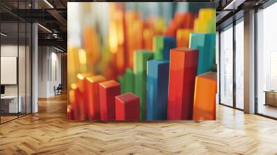 Bar charts with many colors going up and down for stock market investment or bright colorful banking charts Wall mural