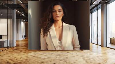 Beautiful woman wearing a structured blazer , Elegance of business female at work with wavy hair Wall mural