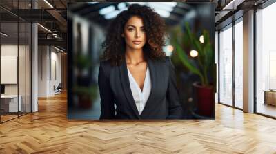 Beautiful woman wearing a structured blazer , Elegance of business female at work with wavy hair Wall mural