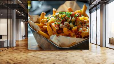 Canadian Poutine food dish with French fries and cheese curds topped with a brown gravy Wall mural