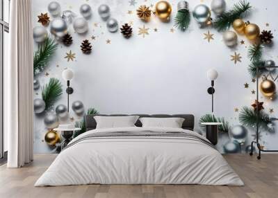 christmas background with fir branches and cones Wall mural