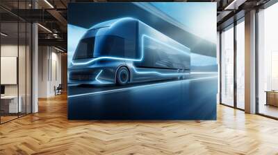 Concept design of a futuristic EV electric vans or trucks on the highway for logistics and future energy solutions concepts Wall mural