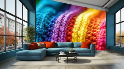 Details of an homemade knit sweater with colorful rainbow colors Wall mural