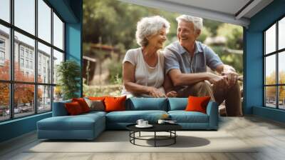 Elderly couple in love in a vegetable garden Wall mural