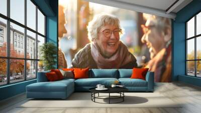 Friends group of mature old women happy to pass time together and having fun Wall mural