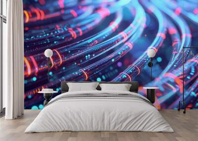 Glowing data cables transferring information background Wall mural