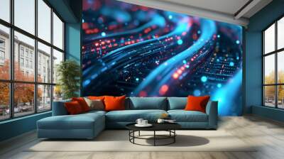 Glowing data cables transferring information background Wall mural