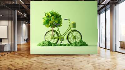 Green eco transportation concept with a bicycle to shift towards sustainable commuting practices Wall mural