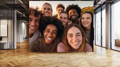 Group of young friends from different races and ethnicities who promote racial diversity and reject any form of discrimination Wall mural