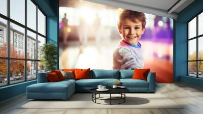 Happy European boy at fencing training lesson looking at camera Wall mural