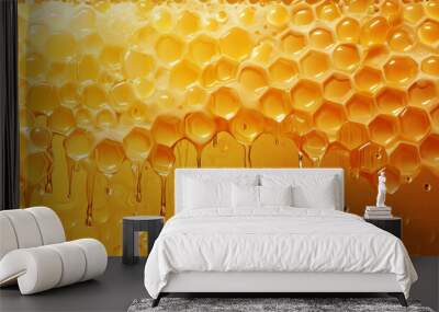 Honeycomb texture background with dripping tasty honey Wall mural