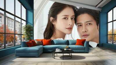 Korean couple like in a Korean drama with a modern man and woman with long beautiful hair Wall mural