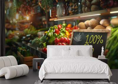 Organic vegetables and fruits shop window front view only selling Bio products concept image Wall mural