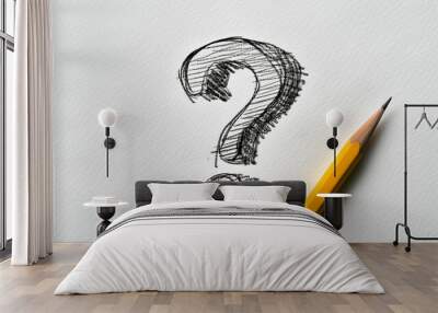 pencil drawing of a question mark, on white background Wall mural