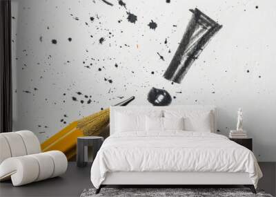 Pencil drawing of an exclamation mark, on white background Wall mural