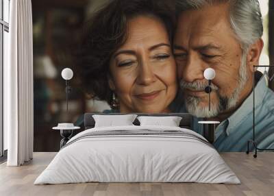 Portrait of a mature Latin South American beautiful couple in love , with old latino hispanic man and senior latina woman closeup view showing details of their face Wall mural