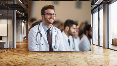 Portrait of a medical student in a bustling lecture hall full of other students Wall mural