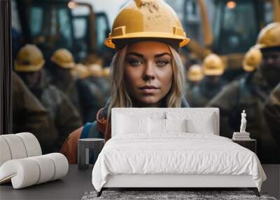 Portrait of a woman working on a construction site Wall mural