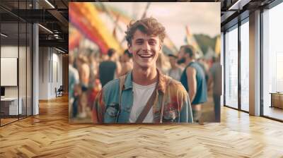 Portrait of a young man having fun at a summer music festival concert Wall mural