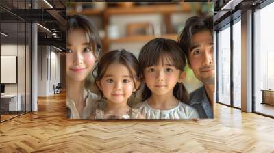 Portrait of an happy Japanese family with the mother and father and children girls in middle Wall mural