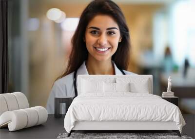 Portrait of young female doctor studying at the hospital , woman doing medicine studies Wall mural