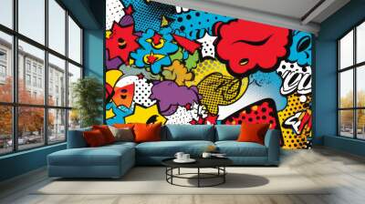 Seamless pattern background inspired by the playful and whimsical world of pop art including primary colors red blue and yellow Wall mural