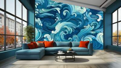 Seamless pattern background of beautiful blue ocean waves Wall mural