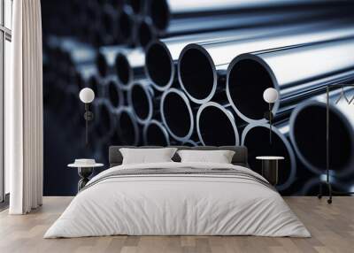 Stack of stainless steel pipes background , metallurgical industry backdrop concept image Wall mural